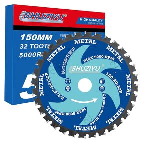 5-7/8"(150mm)-32T, Metal Cutting Circular Saw Blade, Arbor 20mm with 5/8"-10mm Washer. Compatible with Cordless Saw, Ferrous Metal, Steel Iron Bar, Sheet, Angle Cutting