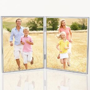 إطار صورة مقاس 8 × 10 قابل للطي بمفصلات مزدوجة، حافة رفيعة من الزجاج الحقيقي المعدني مقاس 8 × 10، إطارات صور لسطح الطاولة والجدار (8 × 10، ذهبي)