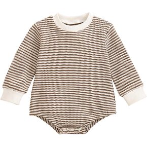 Baby Sweatshirt Romper Boy Girl Waffle Knit Long Sleeve Striped Romper Oversized Sweater Newborn Fall Winter Clothes in Saudi Arabia