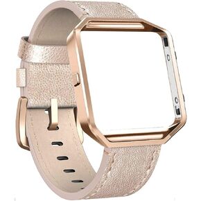 أحزمة Nerlero الرياضية المتوافقة مع ساعة Fitbit Blaze الذكية، حزام بديل من الجلد الطبيعي مع إطار معدني للنساء والرجال الصغار والكبيرين