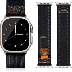 Retro Denim Fabric watch band for Apple Watch Band 41mm 40mm 38mm, Soft Canvas Strap Compatible with iWatch Bands Series 9/SE/8/7/6/5/4/3/2/1, Fashion Bracelet for women girl lady (Dark Blue)