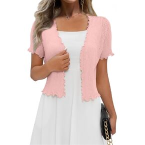 REDHOTYPE Women's Cardigan Summer Cropped Cardigans Lightweight Short Sleeve Crochet Bolero Shrugs Sweater for Women Black M
