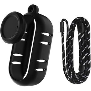 Silicone Protective Case Set Compatible with Insta360 GO 3S Action Camera Housing Soft Shell Cover Skin + Lens Cap + Neck Strap Lanyard Accessories (Black, Type1)