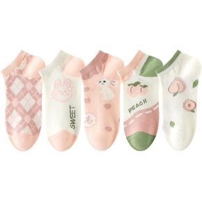LOUIE SILNA Cute Woman Socks Soft lace Breathable School Socks Fruit Ruffles Cartoon 5 pairs