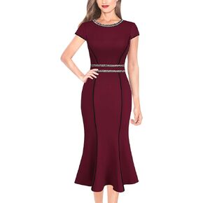 VFSHOW Womens Blue Tweed Yarn-Dyed Elegant Vintage Cocktail Party Bodycon Mermaid Midi Mid-Calf Dress 079 BLU S