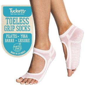 Tucketts Allegro Toeless Non-Slip Grip Socks - Anti Skid Yoga, Barre, Pilates, Home & Leisure, Pedicure - L/XL - 1 pair - Relaxing Petal