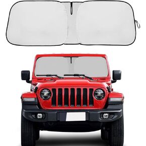 Front Windshield Sunshade Foldable Sunshade Protector Compatible with Jeep Wrangler JL/JLU 2018-2024 Accessories, 240T Window Shade Sun Visor Protector Blocks UV Rays Keep Your Car Cooler