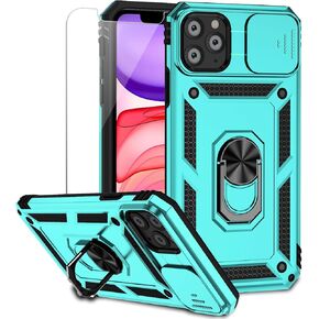 for iPhone 11 Pro Max Case with Camera Lens Cover HD Screen Protector, Military Grade Drop Protection Magnetic Ring Holder Kickstand Protective Phone Case for Apple iPhone 11 Pro Max 6.5 inch (Navy)