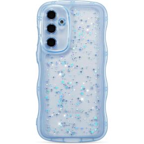 ZTOFERA for Samsung Galaxy S24 Ultra 5G Case 6.8",Cute Curly Wave Case with Star Glitter,Clear Shiny Bling Soft TPU Shockproof Phone Protecive Case for Women Girls-Purple