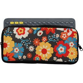 kwmobile Neoprene Pouch Compatible with Logitech K380 - Dust Cover with Zip - Vintage Flowers, Orange/Red/White