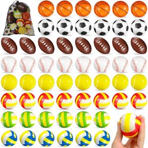 72 Pcs Sports Stress Balls Bulk 2.5 Inch Party Favor for Kids Mini Foam Stress Balls Pool Beach Toys Basketball Football Baseball Soccer Tennis Volleyball for Sports Party Supplies, Relief