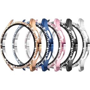 Simpeak 5 Pack Bling Screen Protector Case Compatible with Samsung Galaxy Watch 6 40mm 2023, HD Full Protection Bumper Case Cover Compatible with Galaxy Watch 6 40mm,Black,Silver,Blue,Rose Pink,Gold