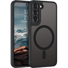 DUEDUE for Samsung Galaxy S22 Case Magnetic[Compatible with Magsafe], Translucent Matte Back Anti-Scratch Full Body Protective Cover Shockproof Phone Case for Samsung S22 6.1", Black in Kuwait