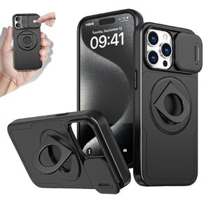 JELLICO Heavy-Duty Camshield Protective Case Designed for iPhone 15 Pro Max, Military Grade Drop Protection, Slider Camera Lens Cover, Magnetic Ring Stand with Wireless Charging (Navy Blue)