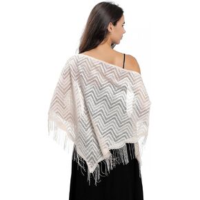 Sanmoury Women's Triangle Lace Shawls Wraps For Bride Wedding Floral Lightweight Fringe Scarf For Evening Party Dress