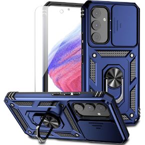 for Samsung Galaxy A54 5G Case with Slide Camera Cover HD Screen Protector [Military Grade 16ft. Drop Tested] Magnetic Ring Holder Kickstand Protective Phone Case for Samsung Galaxy A54 5G, Navy Blue
