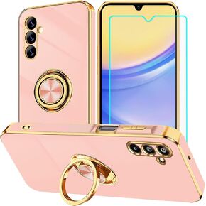 for Samsung A15 5G Case with Screen Protector: Slim Lightweight 360° Ring Holder Kickstand Shockproof - Phone Protective Case for Samsung Galaxy A15 5G Black