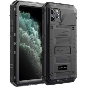 Beasyjoy for iPhone 11 Metal Waterproof Case - Heavy Duty, Shockproof, Dustproof, Rugged Defender, Built-in Screen, Outdoor Protection (Black)