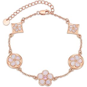 Opal Bracelet for Women 925 Sterling Silver Cherry Blossom Flower Tennis Bracelet Dainty Cubic Zirconia Jewelry for Girls Wedding Prom Gifts