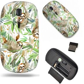 Unique Pattern Optical Mice Mobile Wireless Mouse 2.4G Portable for Notebook, PC, Laptop, Computer - Watercolor Tropical Pattern with Sloth and Tree