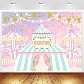 Pink Circus Backdrop for Girl Pastel Carnival Carousel Birthday Party Decorations Big Top Tent Ferris Wheel Photography Background Sweet Baby Shower Cake Table Banner Photo Booth Props 7x5ft