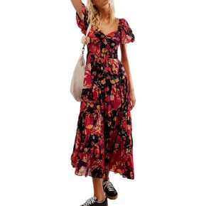 Women Summer Casual Maxi Dress Boho Dress Sleevelss Tie up Flowy Dress Cutout Long Dress Vacation Beach Dress