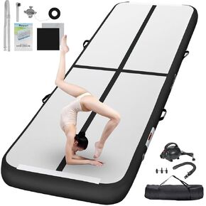 FBSPORT 20ft Inflatable Air Gymnastics Mat Training Mats 4 inches Thickness Gymnastics Tracks for Home Use/Training/Cheerleading/Yoga/Water with Pump