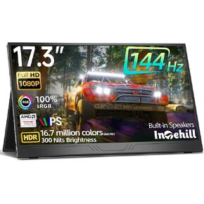 Intehill Portable Gaming Monitor,144Hz 17.3" FHD Fast IPS Portable Travel Monitor for Laptop,Aluminum Body,100% sRGB, HDR, Dual USB-C & Mini HDMI,Built-in Speakers, for Laptop Mac PS5 Xbox.