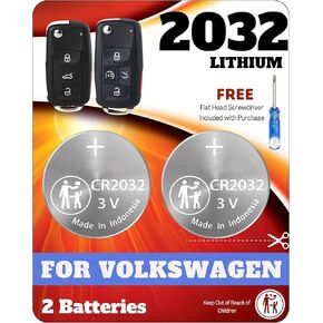Key Fob Battery for Volkswagen VW CR2032 (2 Pack) Jetta Passat Tiguan Golf Bug Beetle Touareg Rabbit Remote Key Battery Replacement with Screwdriver (NBGFS93N, 5K0837202BJ) Check Fitment Guide
