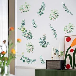 Large Eucalyptus Stickers，Green Leaves Wall Decals，Botanical Green Leaves Wall Stickers, Eucalyptus Leaf Plants Wall Art Decals Bedroom Living Room TV Background Wall Decor.