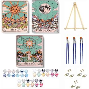 4 Pack Paint by Numbers Kit for Adults Framed Canvas - with Wooden Easel,Adults' Paint-by-Number Kits Beach Sunset Leisure Chair DIY Acrylic Landscape Oil Painting Kits Arts Crafts 7.8x11.8inch