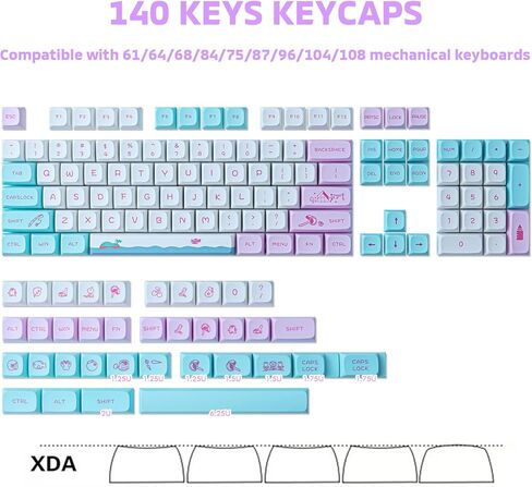 Hyekit PBT Keycaps 140 مفتاحًا، أغطية مفاتيح طفولية صبغ التسامي، أغطية مفاتيح لطيفة XDA لمفاتيح Cherry Gateron MX، لوحات المفاتيح الميكانيكية in Kuwait
