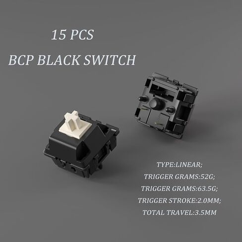 15 pcs BCP Black Switches, 52gf Linear Mechanical Keyboard Switch,5 pin Pre Lubed Switch for Mechanical Keyboard (Classic, 15) in Kuwait