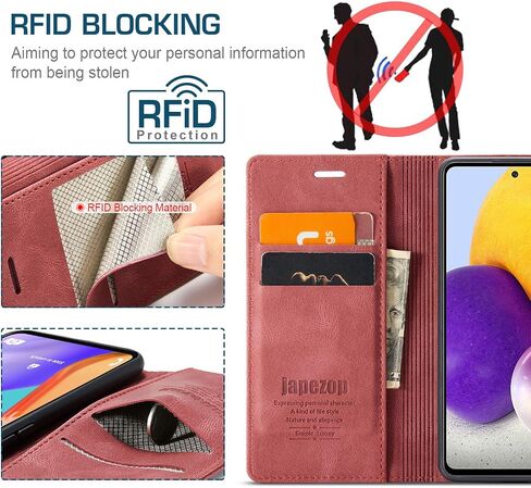 حافظة سامسونج جالاكسي A72، حافظة محفظة سامسونج جالاكسي A72 للنساء والرجال مع [حجب RFID] حامل بطاقات بمسند مغناطيسي، حافظة جلدية قابلة للطي لهاتف سامسونج جالاكسي A72 6.7 بوصة (أحمر خمري) in Saudi Arabia