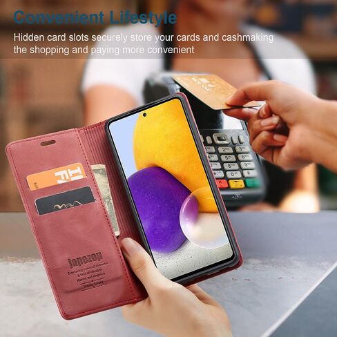 حافظة سامسونج جالاكسي A72، حافظة محفظة سامسونج جالاكسي A72 للنساء والرجال مع [حجب RFID] حامل بطاقات بمسند مغناطيسي، حافظة جلدية قابلة للطي لهاتف سامسونج جالاكسي A72 6.7 بوصة (أحمر خمري) in Saudi Arabia
