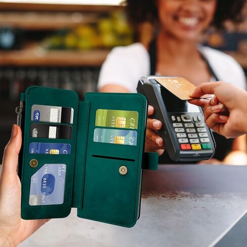 for Samsung Galaxy Z Fold 5 Case, PU Leather Z Fold 5 Wallet Cases with S Pen Holder & Wrist Crossbody Strap & Card Holder Green in Kuwait