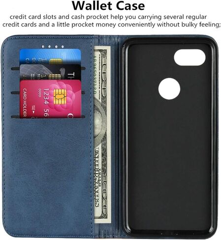iCoverCase متوافق مع حافظة محفظة Google Pixel 3a، فتحات بطاقات جلدية مغناطيسية فاخرة من البولي يوريثان مع مسند وغطاء قلاب ناعم من مادة TPU (كاكي + بني) in Saudi Arabia