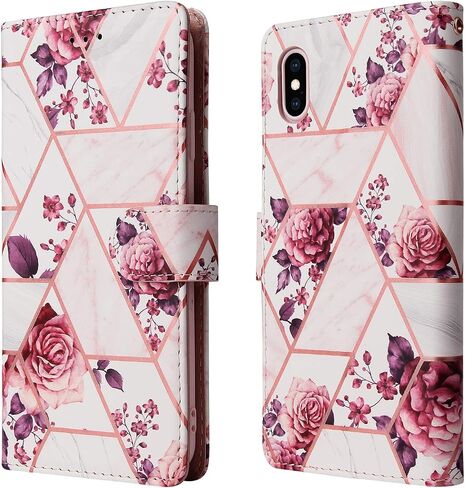 Asuwish Compatible with iPhone Xs Max Wallet Case and Tempered Glass Screen Protector Leather Flip Card Holder Phone Cover for i X XR Xsmax 10x SX Xmax 10xs 10s 10 Plus Xmaxs Women Men Rose Gold in Kuwait