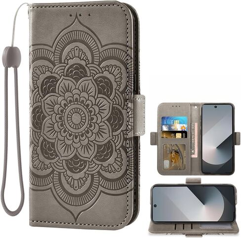 Asuwish Phone Case for Samsung Galaxy Z Fold 6 5G 2024 Wallet Cover with Leather Flip Credit Card Holder Stand Flower Folio Lanyard Wrist Strap Cell Accessories ZFold6 Z6 G Fold6 6Z Women Men Gray in Saudi Arabia