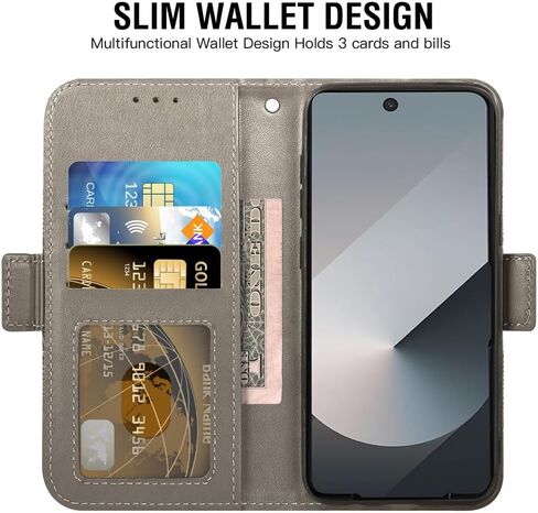 Asuwish Phone Case for Samsung Galaxy Z Fold 6 5G 2024 Wallet Cover with Leather Flip Credit Card Holder Stand Flower Folio Lanyard Wrist Strap Cell Accessories ZFold6 Z6 G Fold6 6Z Women Men Gray in Saudi Arabia