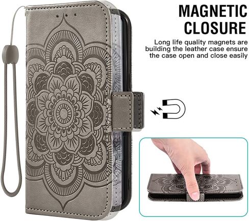 Asuwish Phone Case for Samsung Galaxy Z Fold 6 5G 2024 Wallet Cover with Leather Flip Credit Card Holder Stand Flower Folio Lanyard Wrist Strap Cell Accessories ZFold6 Z6 G Fold6 6Z Women Men Gray in Saudi Arabia