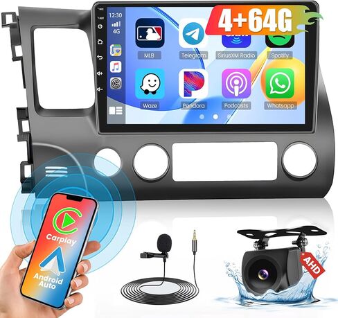 Hikity 4+64G لسيارة Honda Civic 2006-2011 Android Car Stereo Wireless Apple Carplay Android Auto، 8 Core 10.1 بوصة IPS شاشة لمس راديو السيارة يدعم GPS Navigation WiFi Bluetooth5.0 FM DSP EQ in Saudi Arabia