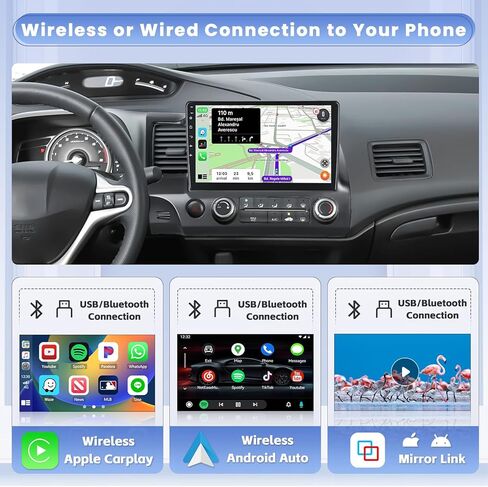 Hikity 4+64G لسيارة Honda Civic 2006-2011 Android Car Stereo Wireless Apple Carplay Android Auto، 8 Core 10.1 بوصة IPS شاشة لمس راديو السيارة يدعم GPS Navigation WiFi Bluetooth5.0 FM DSP EQ in Saudi Arabia