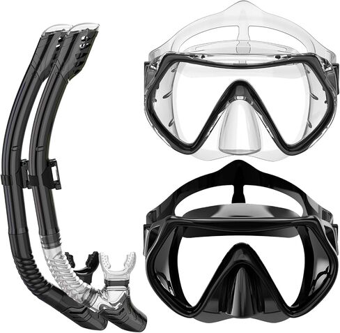BuyCard Snorkel Adult Snorkel Set, Snorkel Mask with Panoramic View, Anti-Fog Anti-Leak Snorkeling Gear Dry Top Snorkel for Scuba Diving Swimming Training Sliver in Saudi Arabia