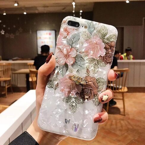 Qokey Compatible for iPhone 11 Case Floral Case Cute Clear Flower Case for Women Girl with 360 Degree Rotating Ring Stand Holder Kickstand Soft TPU Shockproof Cover Designed for iPhone 11 Brown Flower in Saudi Arabia