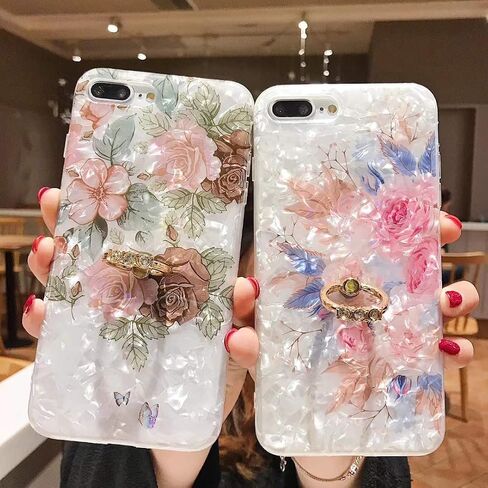 Qokey Compatible for iPhone 11 Case Floral Case Cute Clear Flower Case for Women Girl with 360 Degree Rotating Ring Stand Holder Kickstand Soft TPU Shockproof Cover Designed for iPhone 11 Brown Flower in Saudi Arabia