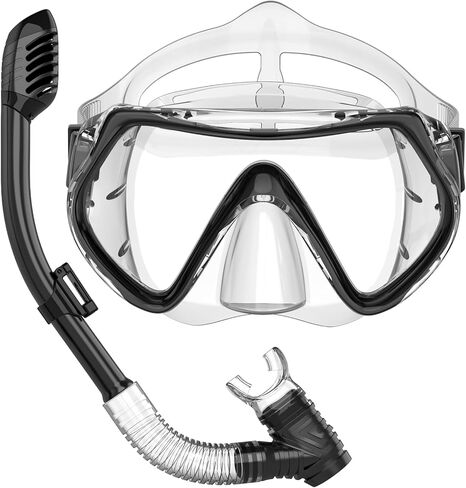 مجموعة غص للكبار من BuyCard، قناع غص مع رؤية بانورامية، معدات غطس مضادة للضباب ومضادة للتسرب، غص علوي جاف للغوص والتدريب على السباحة، فضي in Kuwait