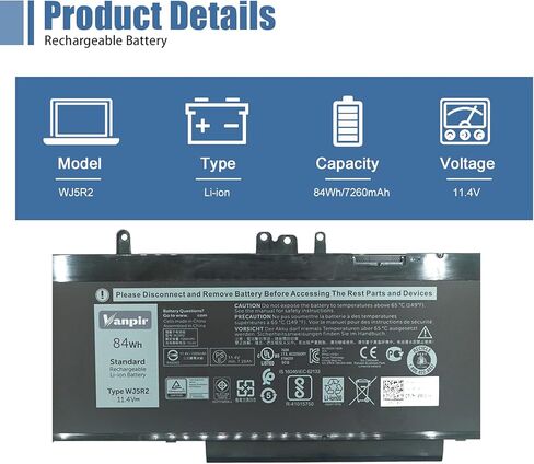 استبدال بطارية الكمبيوتر المحمول WJ5R2 لأجهزة الكمبيوتر المحمول Dell Latitude 5570 Precision 3510 M3510 Series Notebook 4F5YV أسود 11.4V 84Wh 7260mAh in Kuwait
