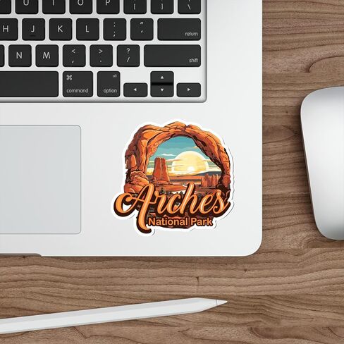 Arches National Park Utah Sticker Adventure Souvenir Decal Vinyl Small Waterproof for Water Bottle Mug Passport Scrapbook Notebook Laptop Tumbler Skateboard Computer Phone 4" ID44990 in Saudi Arabia