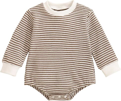 Baby Sweatshirt Romper Boy Girl Waffle Knit Long Sleeve Striped Romper Oversized Sweater Newborn Fall Winter Clothes in Saudi Arabia